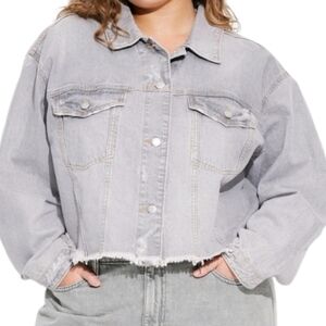 GRAY CROPPED DISTRESSED OVERSIZED DENIM JACKET SZ XXL NWT